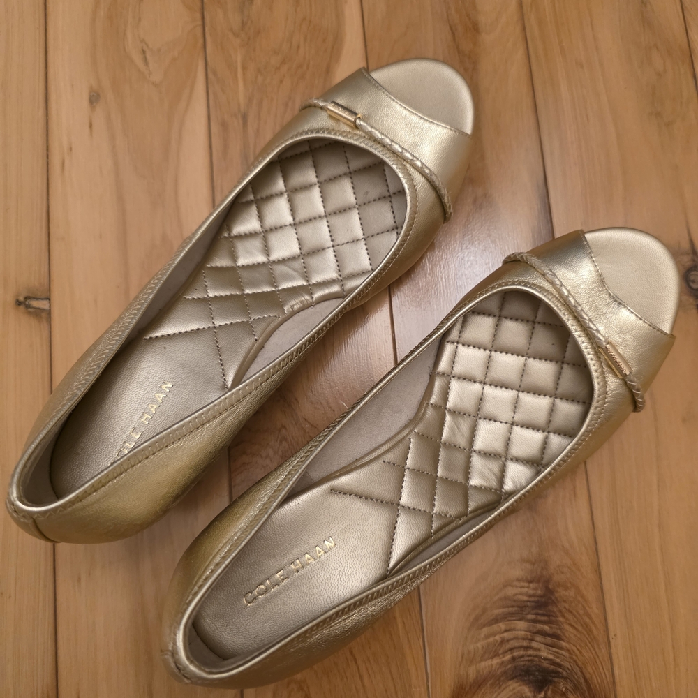 Cole Haan Women's Gold Peep Toe Flats